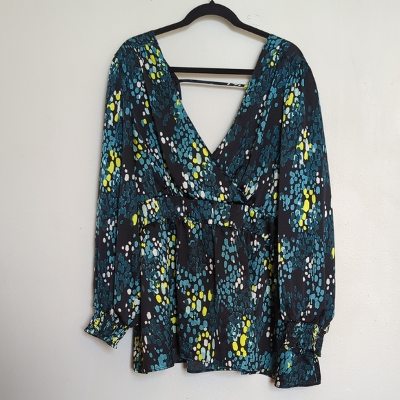 torrid Tops - Torrid Satin Surplice Tie Cut Out Back Long Sleeve Blouse Colorful Size 3 / 3X